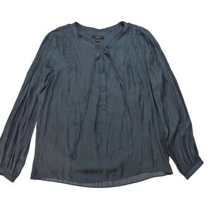 J Crew Satin Tie Neck Business Blouse Long Sleeve Indigo Blue Womens Medium